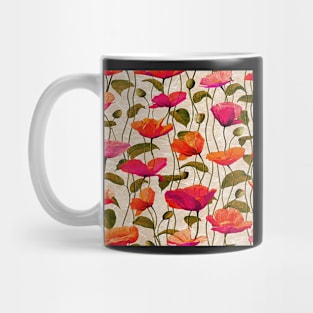 Spring & Summer Garden Flower Pattern Poppy Red, Pink, Orange Floral Mug